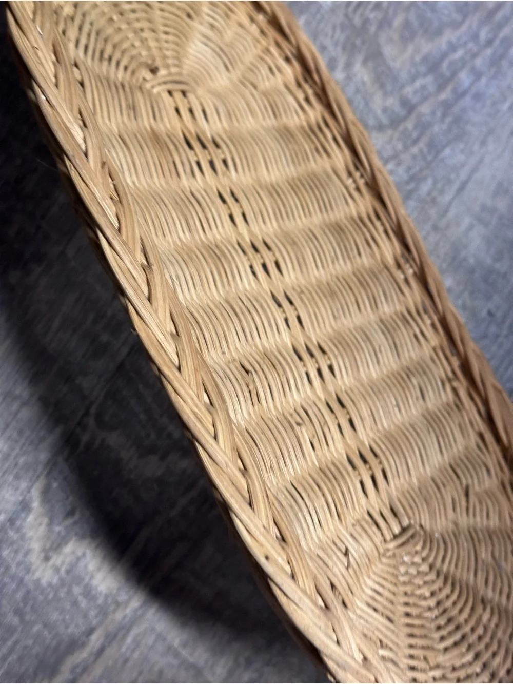 Vintage Natural Wicker Oval Tray - Beige